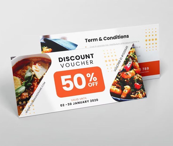 Voucher diskon dengan detail syarat penggunaan yang jelas dan mudah dibaca pelanggan.
