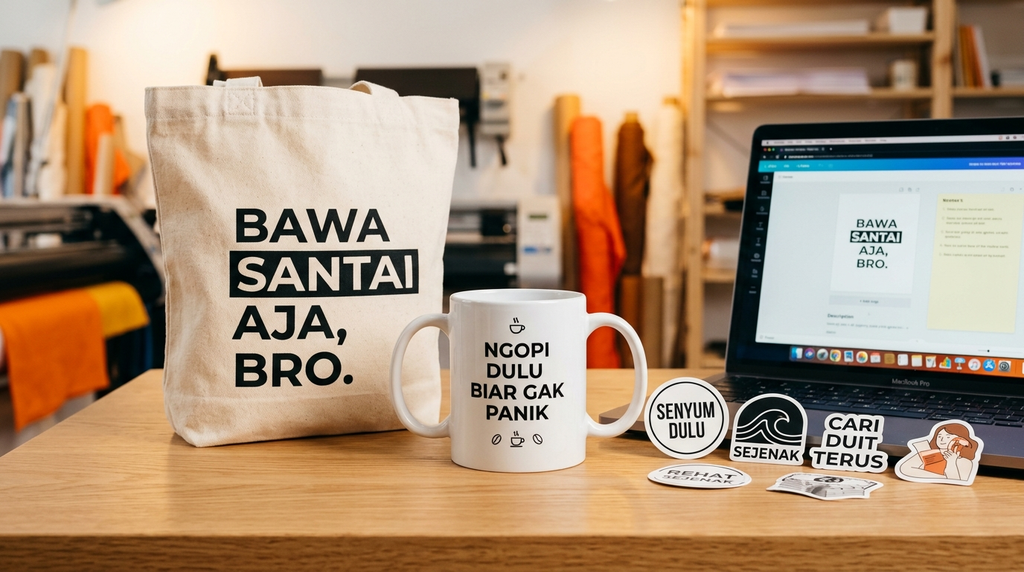 Koleksi merchandise kata kata nyeleneh custom online