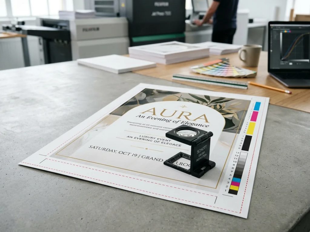 Panduan cetak flyer premium dengan standar file siap cetak CMYK, resolusi 300 DPI, dan batas bleed di Uprint.id