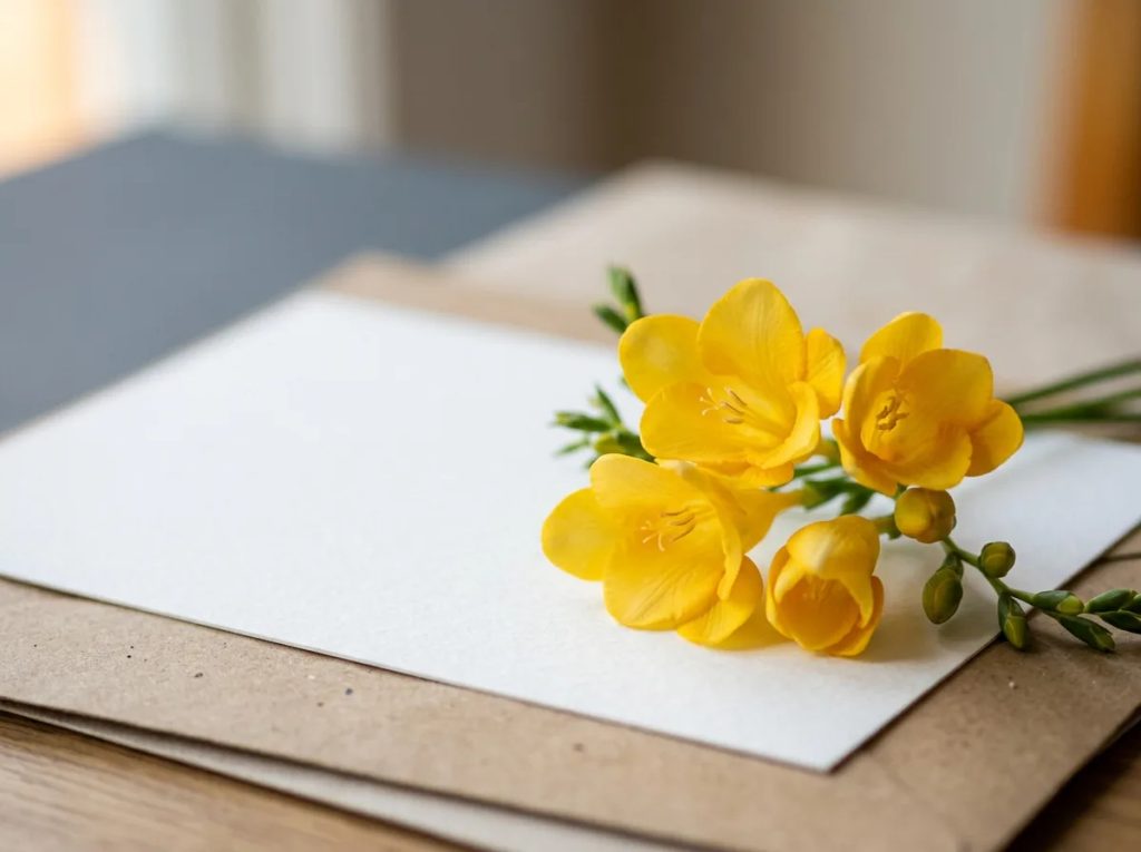 Bunga freesia kuning berbentuk terompet kecil melambangkan kepercayaan dan persahabatan