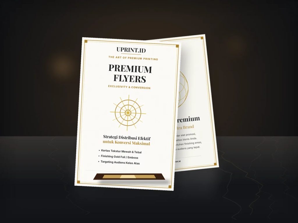 Distribusi flyer premium di counter hotel mewah untuk menjangkau audiens kelas atas secara maksimal.