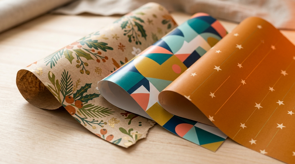 Pilihan tekstur dan bahan cetak wrapping paper ukuran besar