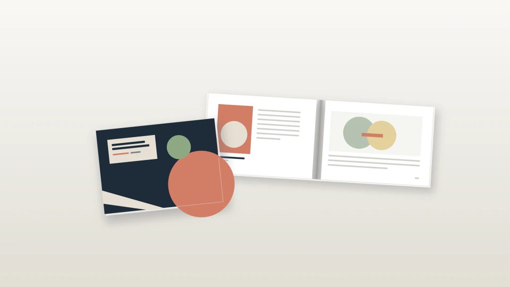 Mockup booklet landscape A5 dengan desain minimalis dan cover premium untuk materi promosi brand Uprint.id