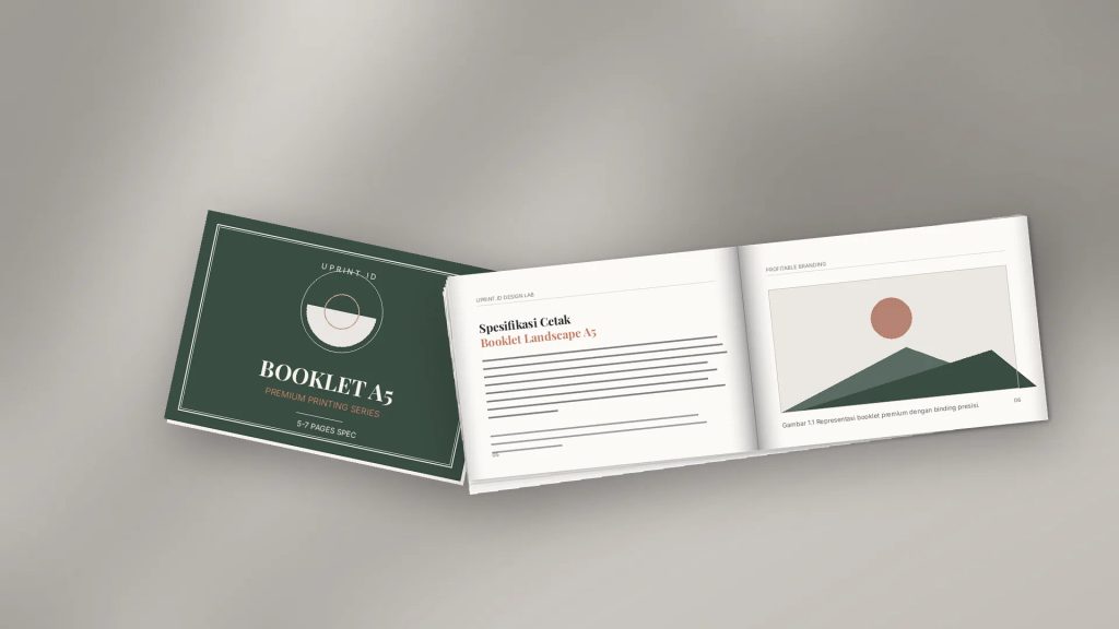 Booklet A5 landscape cetak satuan profesional 5-7 lembar dari percetakan Uprint.id