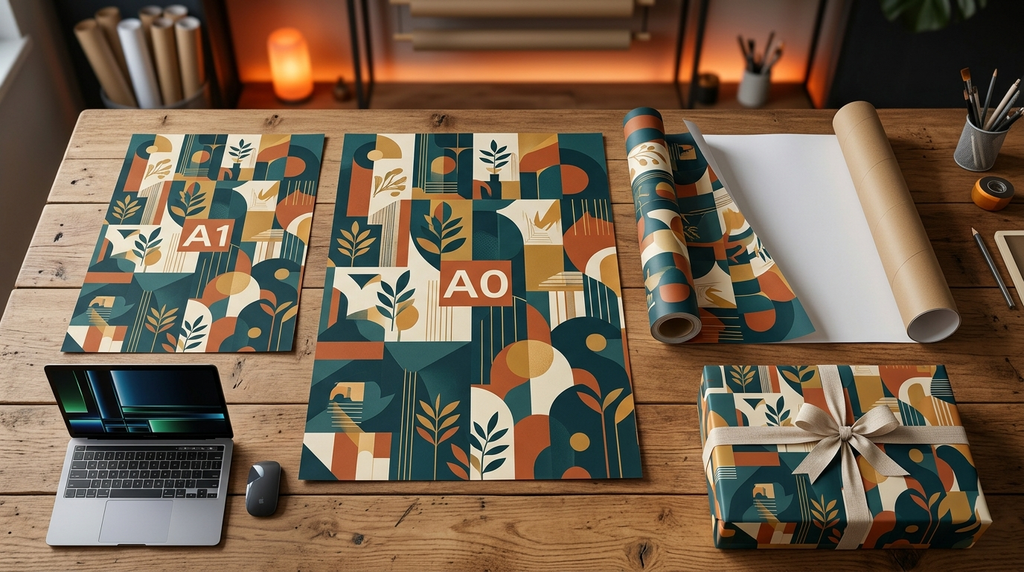 Perbandingan ukuran cetak wrapping paper A1 A0 dan format roll