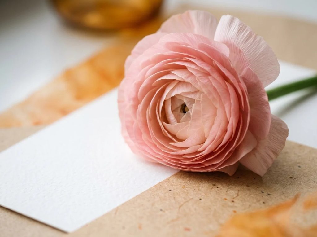 Bunga ranunculus pink berlapis-lapis melambangkan pesona yang menawan