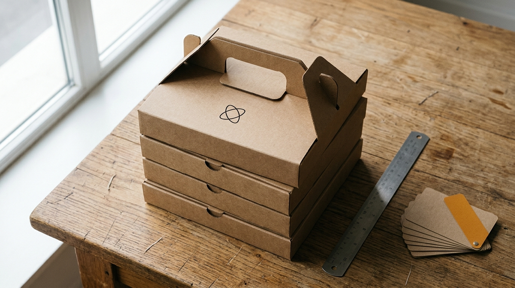 Cetak handle box material kraft online untuk kemasan produk ramah lingkungan