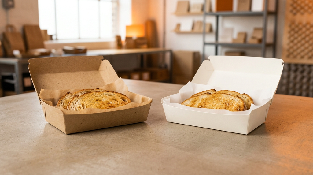 Pilihan bahan kertas kraft dan ivori food-grade untuk cetak packaging toast murah