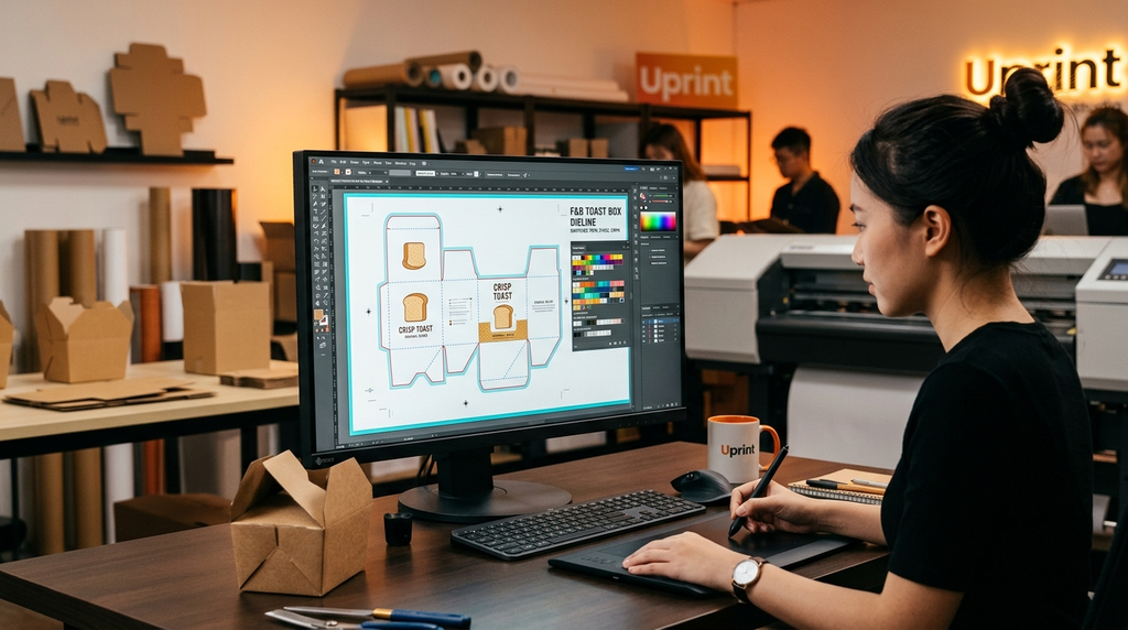 Layout teknis pola cetak toast box custom anti minyak hemat biaya