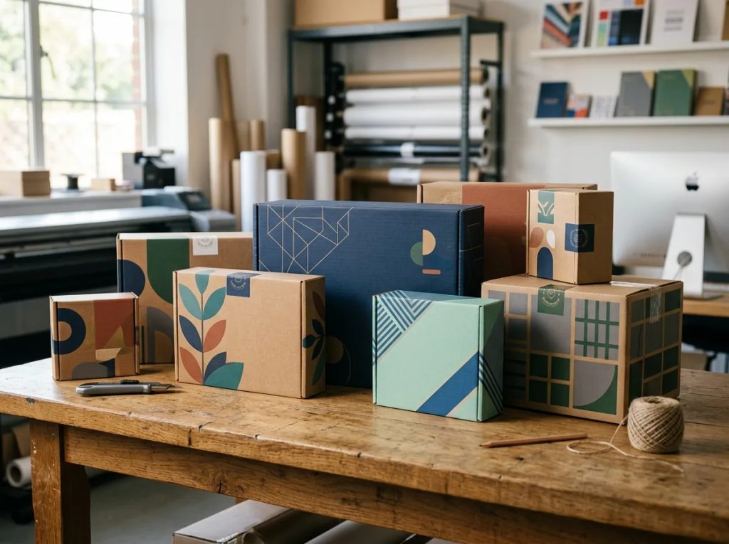 Desain packaging box custom keren dan ekonomis untuk kirim barang bisnis e-commerce dengan aman lewat kurir.