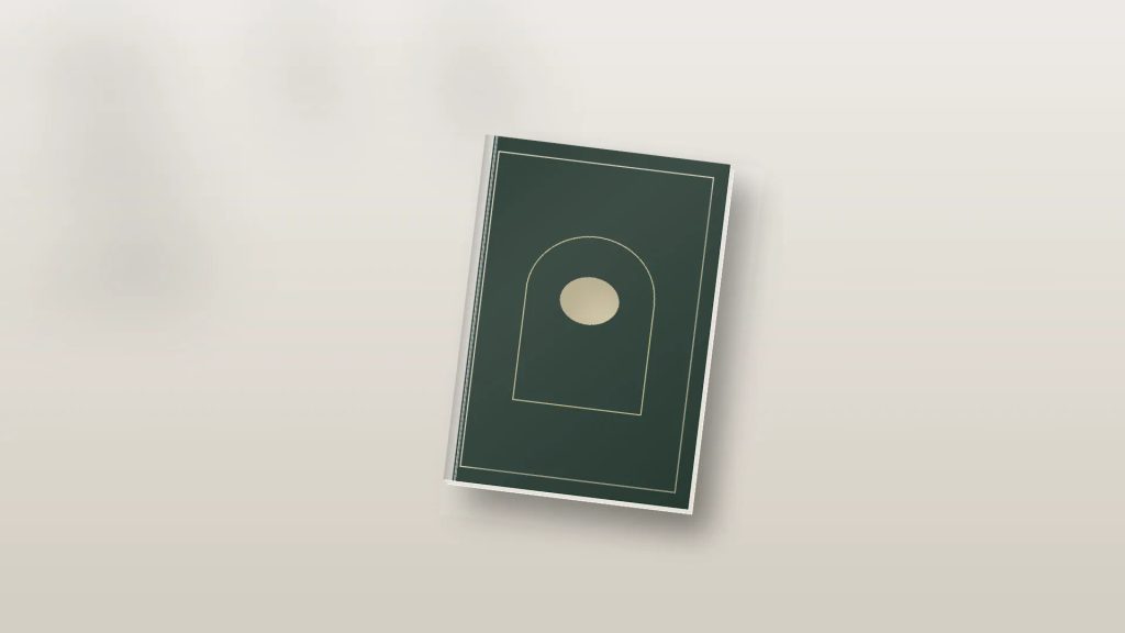 Ilustrasi cetak booklet portrait A6 laminasi doff premium untuk strategi promosi taktis bisnis dan eksibisi.