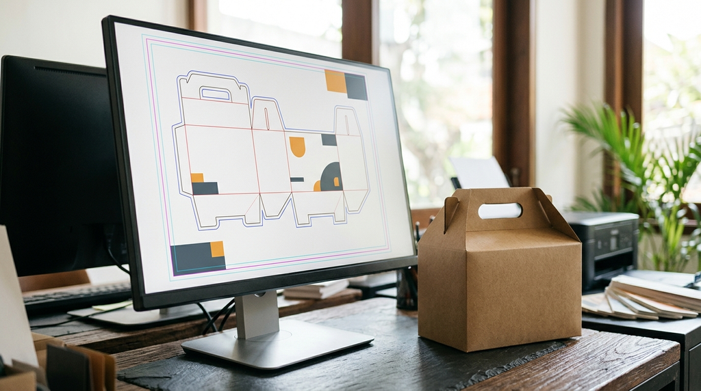 Kerangka tata letak desain cetak handle box kraft online