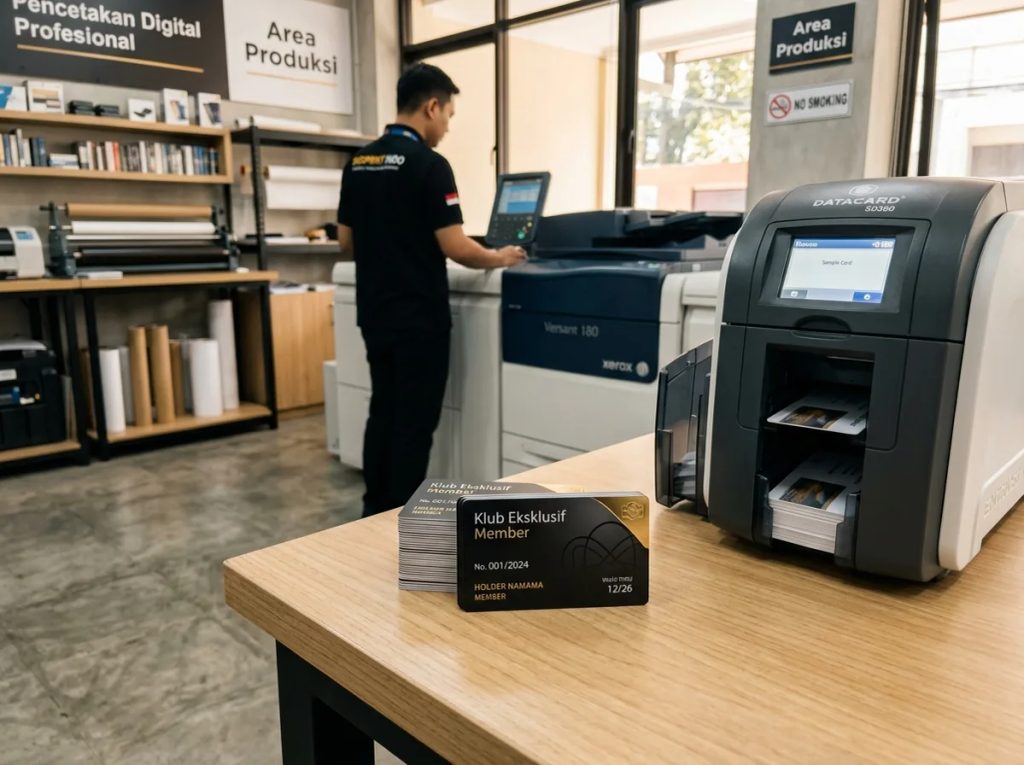 Cetak member card eksklusif dengan mesin digital printing modern untuk kemudahan promosi bisnis