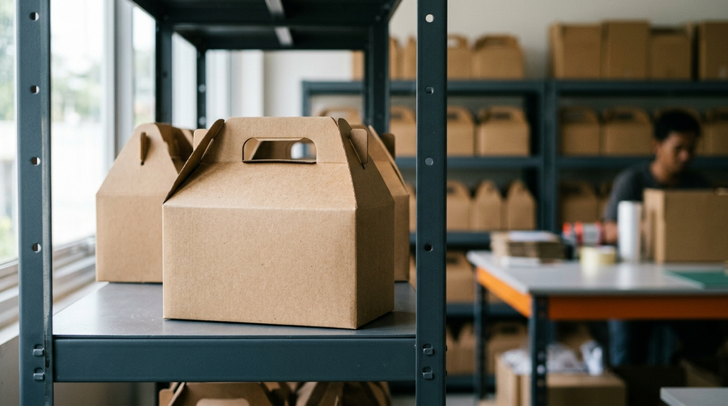 Simulasi pengemasan hampers produk menggunakan gable box kraft