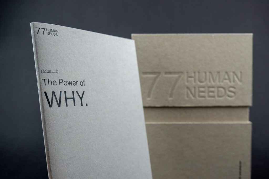 Brosur 'The Power of Why' dan kotak '77 Human Needs'
