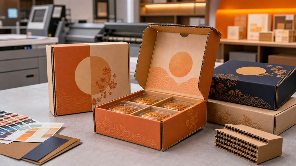 Ilustrasi corrugated box mooncake custom