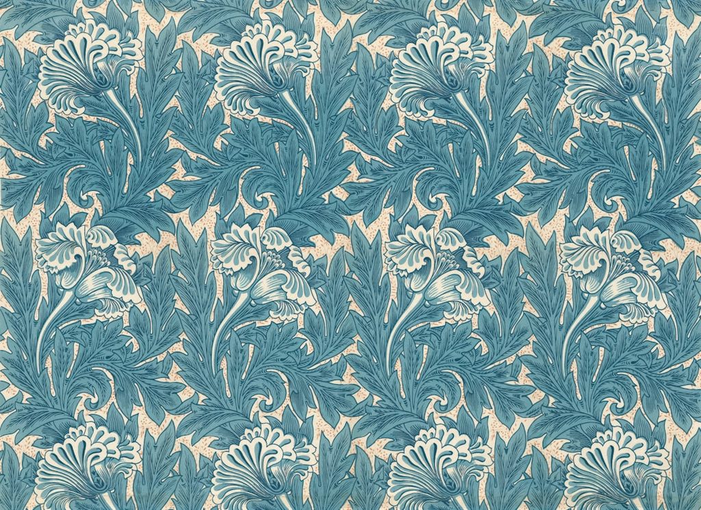 Gambar dekoratif floral dengan pola estetis dan warna biru laut.