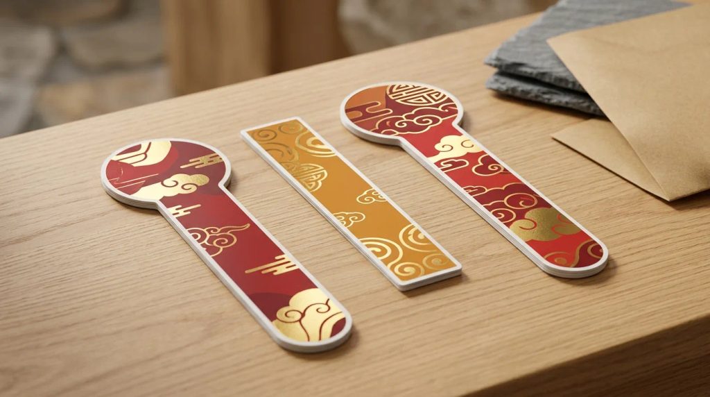 Ragam ukuran dan bentuk stiker toples panjang vinyl untuk kemasan Imlek