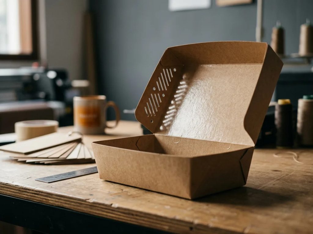 Lapisan anti-bocor food-grade dan ventilasi uap presisi pada paper lunch box custom.