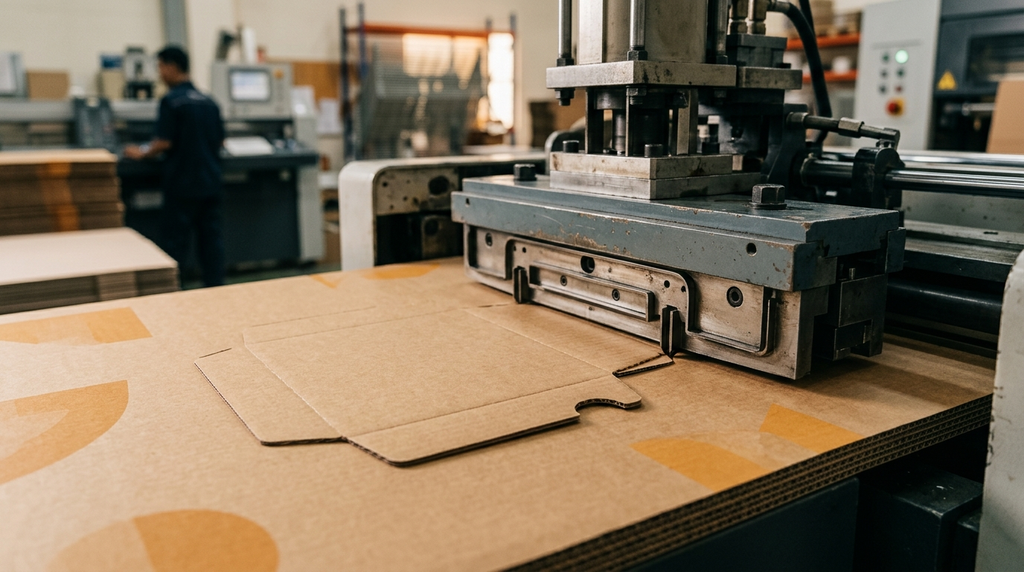 Proses finishing die-cut dan cetak mailer box custom online di percetakan