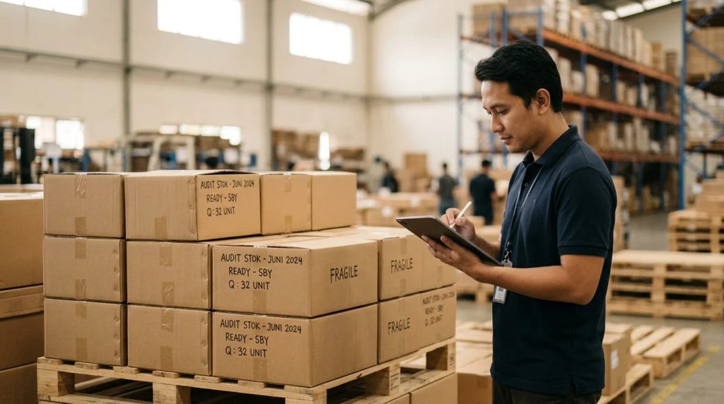 Manajemen stok dan kalkulasi volume reguler box di gudang Surabaya