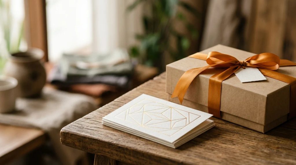 Cetak notecard custom branded surabaya untuk kemasan hampers dan unboxing paket premium