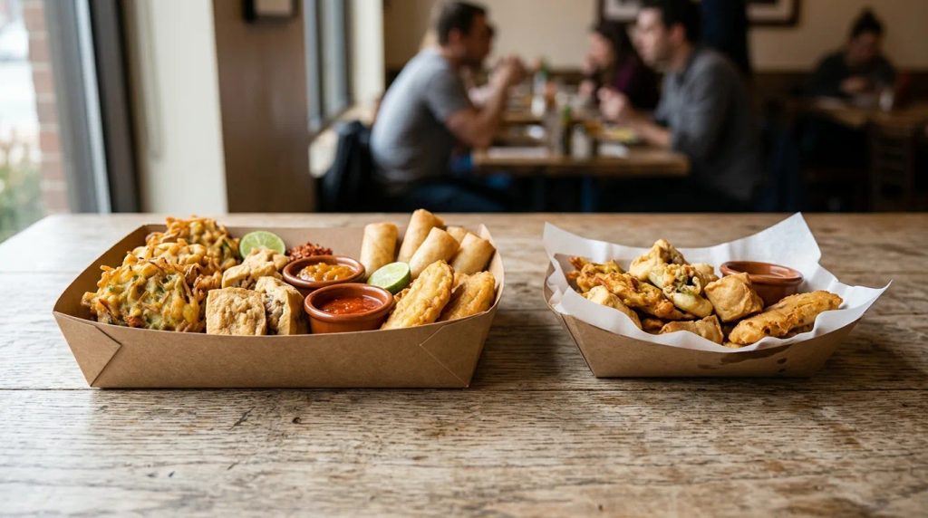Penyajian menu platter menggunakan cetak food tray custom ukuran besar yang kokoh dan tahan minyak
