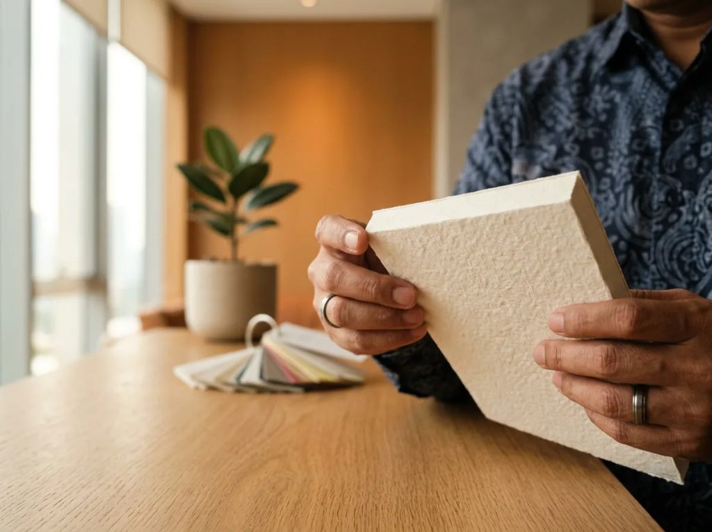 Tekstur fisik dan ketebalan kertas cetak premium untuk membangun kredibilitas brand bisnis