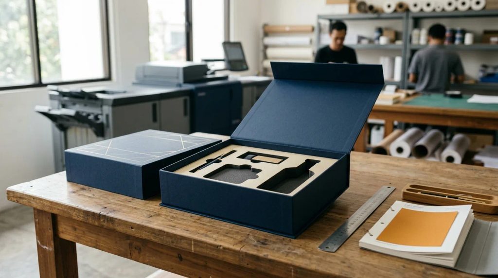Ilustrasi order box packaging event branded