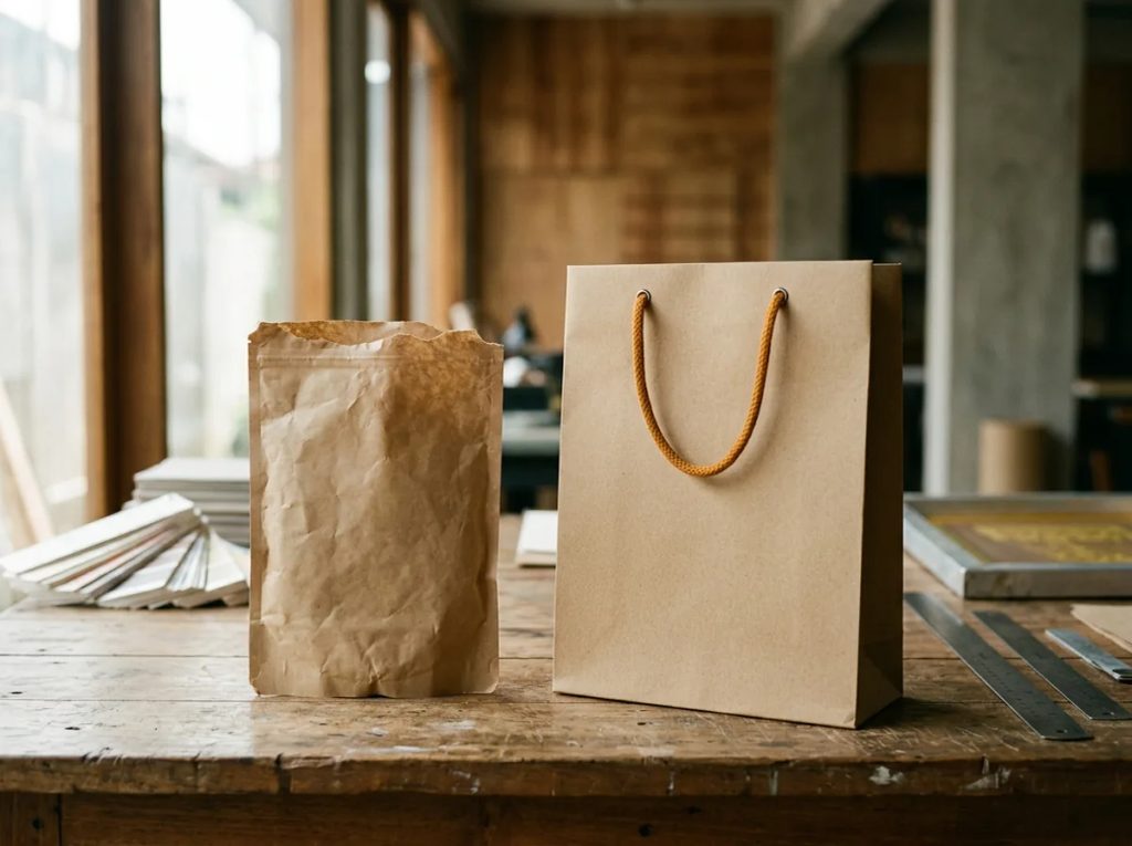 Perbandingan kantong kertas biasa dan custom paper bag premium penentu nilai produk.