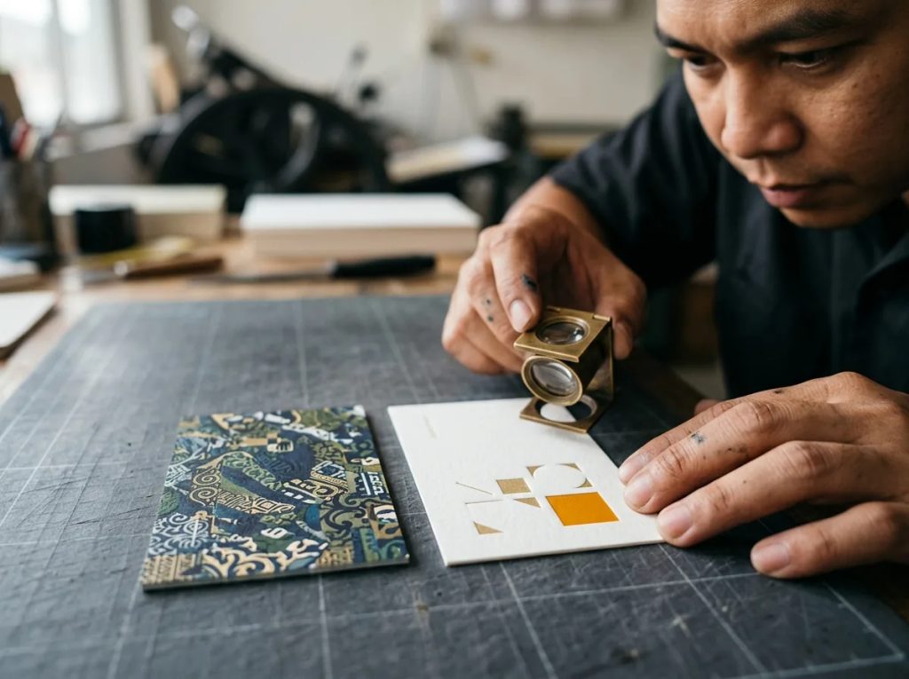 Pengecekan kartu nama mewah berdesain minimalis ruang negatif vs kartu nama padat ornamen