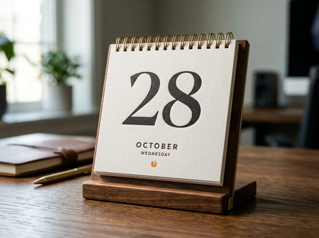 Desain kalender tipografi modern dengan angka tanggal berukuran besar yang artistik dan mudah dibaca