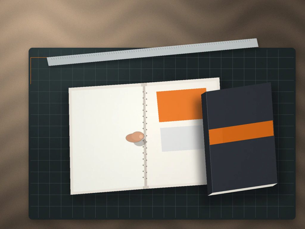 Detail penjilidan jahit benang lay-flat dan perfect binding pada buku thin hard cover A4 percetakan Uprint.id