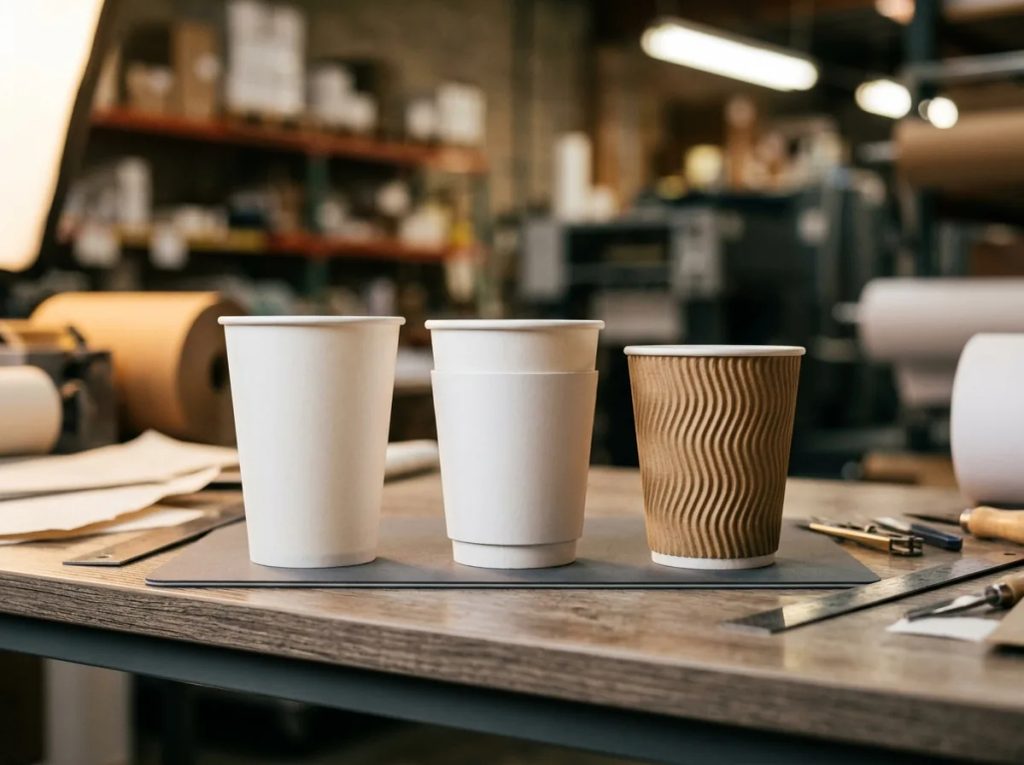Panduan material cupstock paper cup: single wall, double wall, dan ripple wall cup di percetakan.