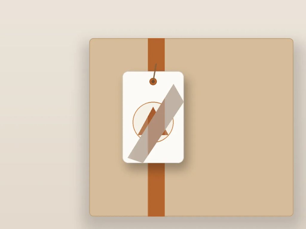 Gift tag natal finishing glossy anti-melengkung terpasang rapi pada kemasan hampers kado mewah.