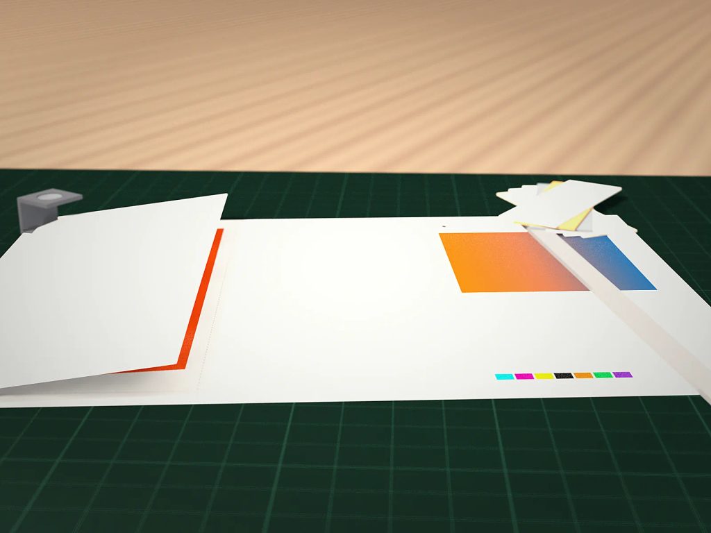 Panduan spesifikasi standar cetak brosur promosi dengan acuan bleed, dimensi presisi, dan color gamut.