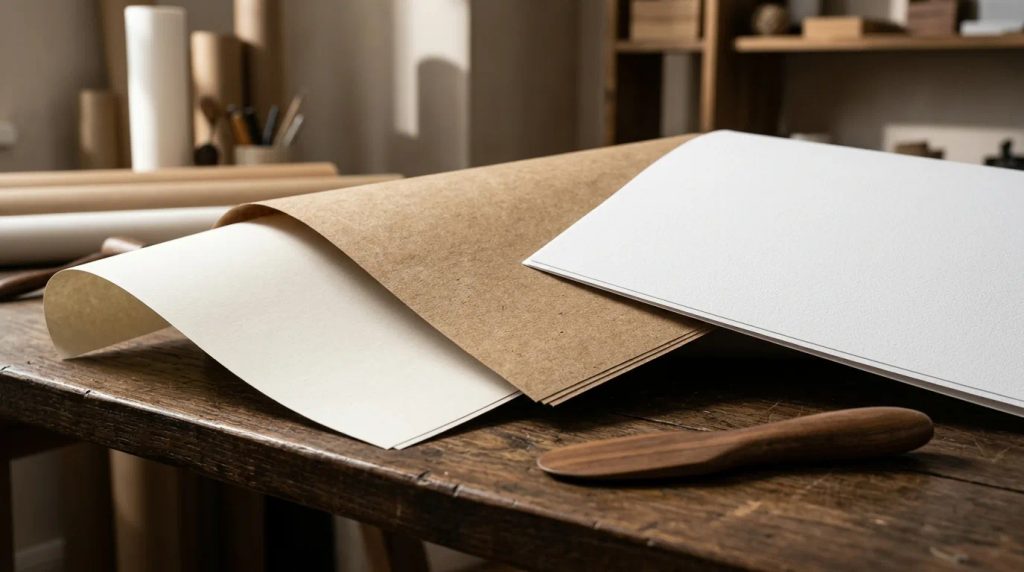 Perbandingan bahan wrapping paper art paper kraft dan hvs