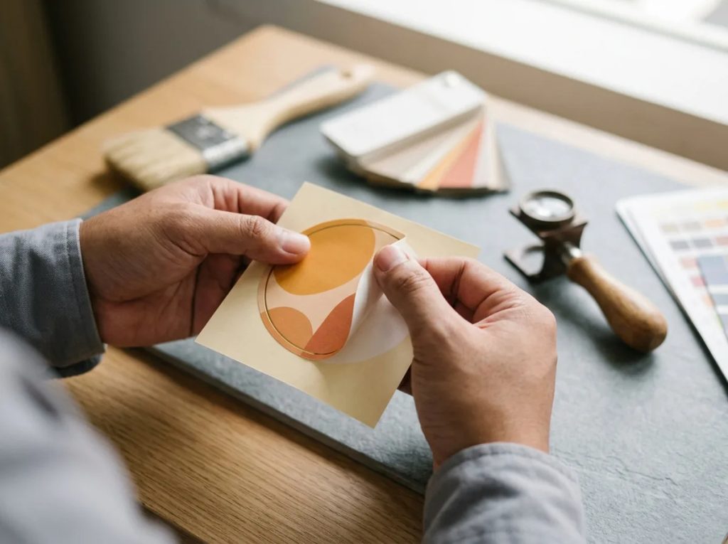 Pengecekan presisi die-cut stiker label produk berkualitas untuk daya pikat visual kemasan brand.