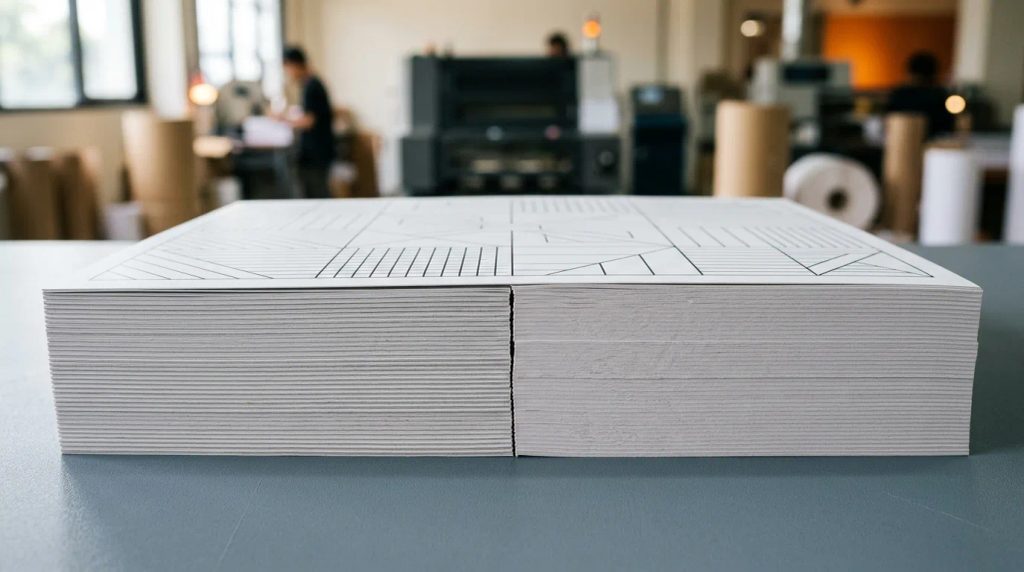 Pilihan gramatur kertas Art Carton dan Ivory untuk kemasan motif garis finishing matte
