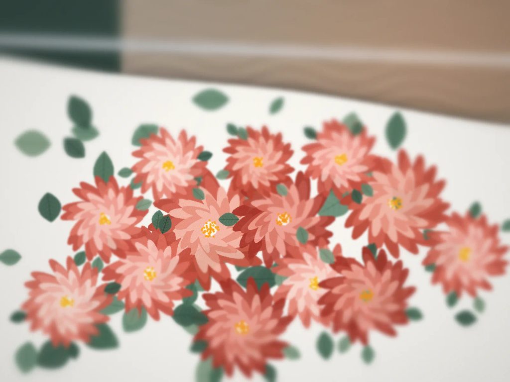 Detail makro cetak banner floral pattern resolusi tinggi pada bahan matte bertekstur di Uprint.id