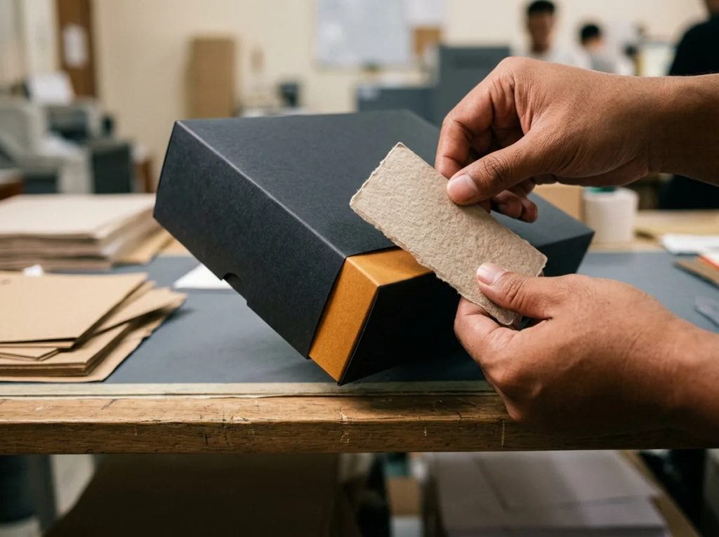 Pemeriksaan kualitas fisik cetak kemasan premium untuk meningkatkan repeat order.