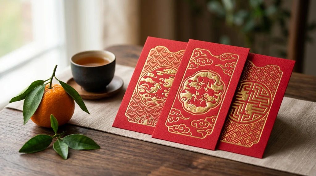 Pilihan amplop angpao imlek custom eksklusif dengan sentuhan foil emas dan material kertas bertekstur tebal
