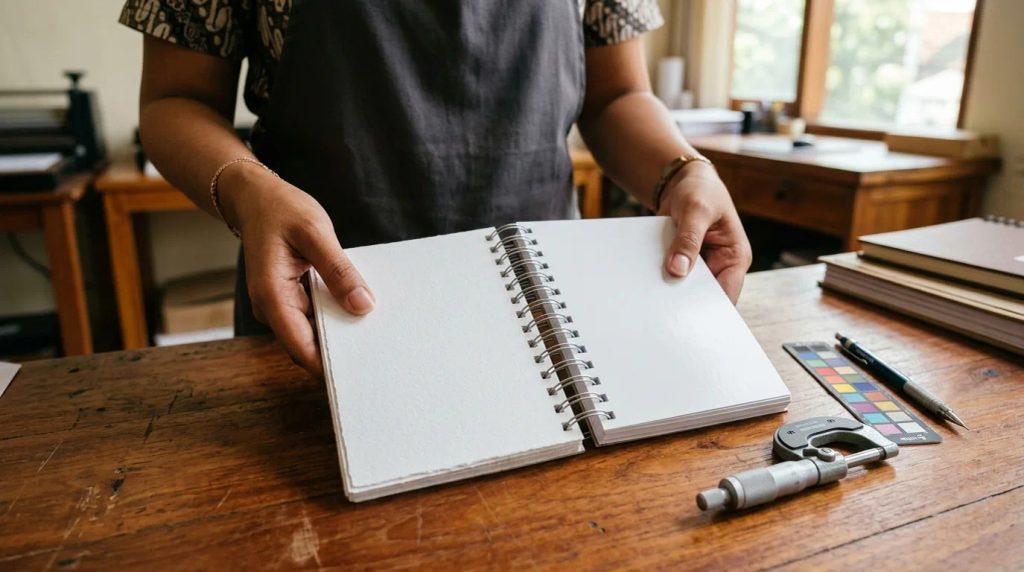 Perbandingan material kertas putih HVS dan Matte Paper jilid spiral