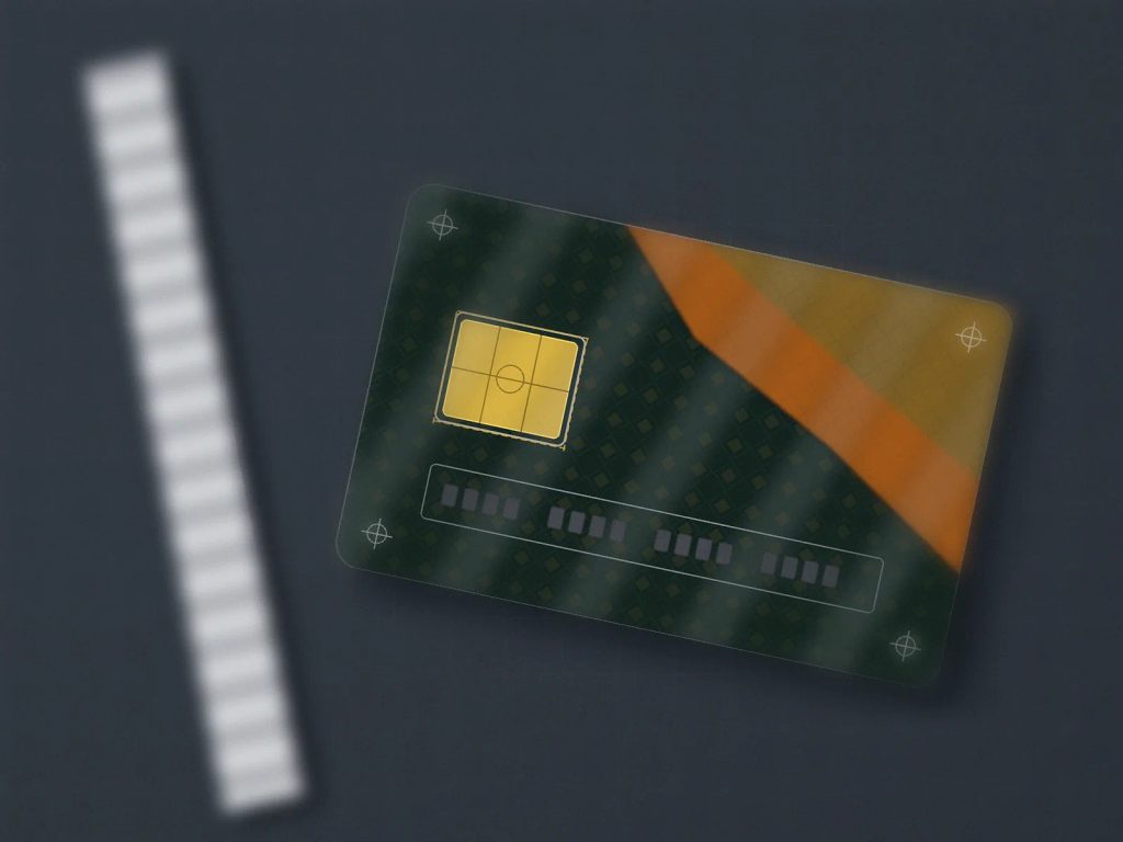 Panduan tata letak kartu BRIZZI Lebaran dengan zona aman chip RFID dan nomor seri pada meja cetak.