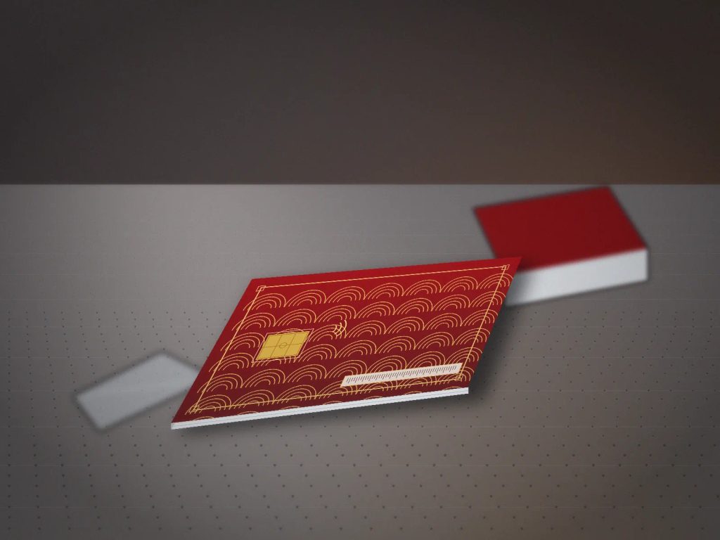 Presisi cetak UV flatbed kartu PVC TapCash Imlek menjaga keamanan chip RFID dan area nomor seri.