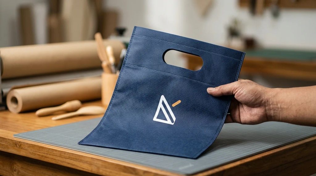 Tas spunbond model die cut handle dengan sablon presisi