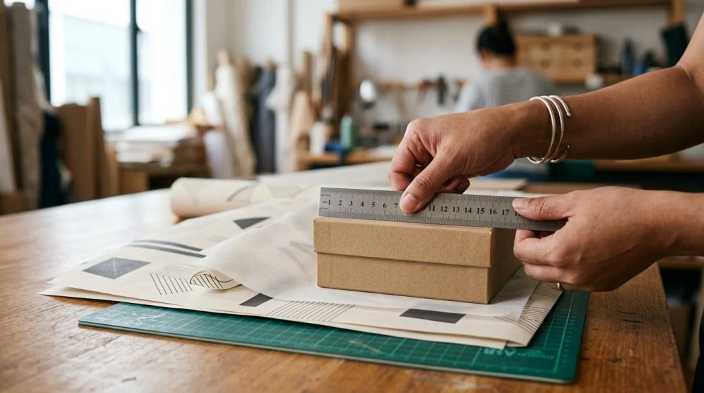 Pengukuran ukuran wrapping paper hemat bahan tanpa sisa