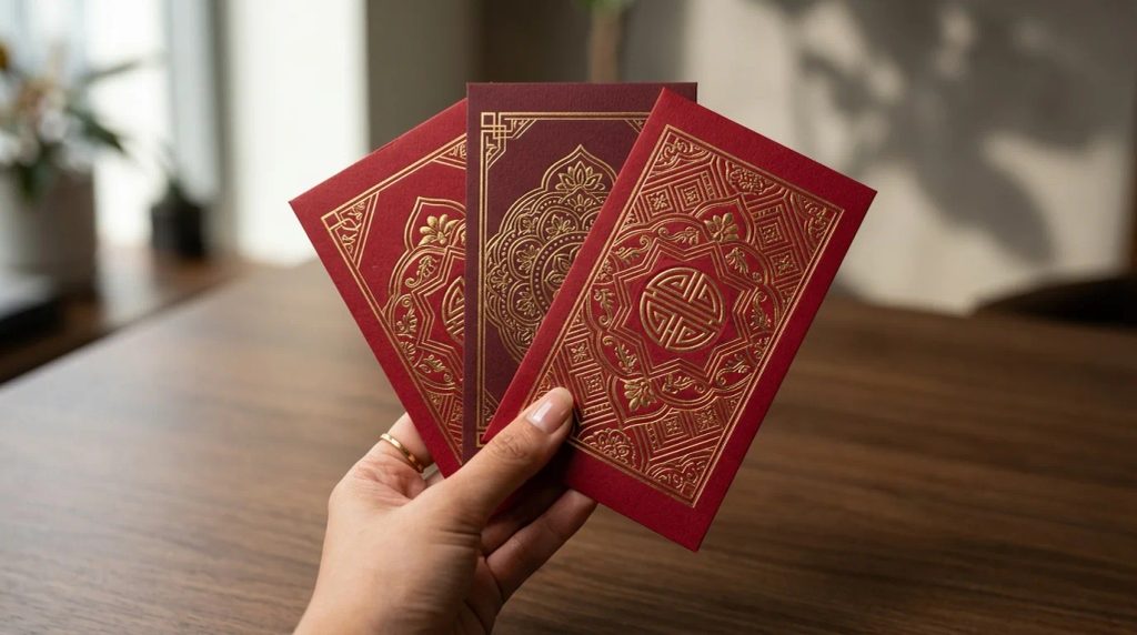 Cetak angpao custom premium Jakarta dengan foil emas mewah