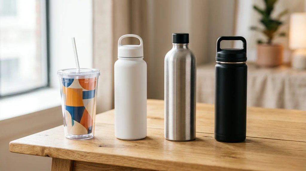 Perbandingan varian material cetak custom tumbler promosi 100 pcs