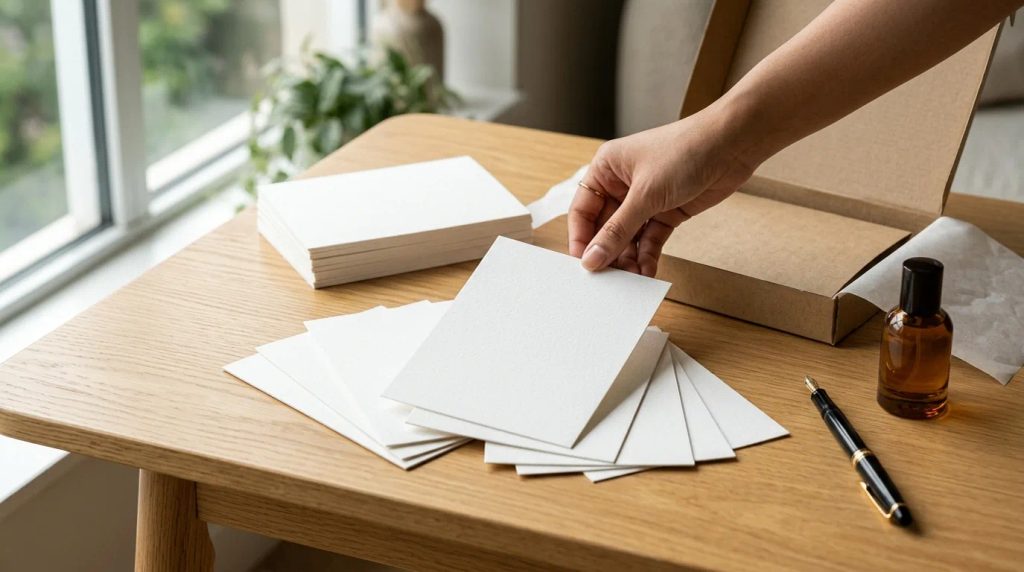 Notecard lembaran A5 untuk kartu ucapan unboxing produk